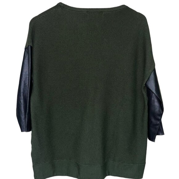 Zara Knit Green Sweater Faux Leather Sleeve Women's Size Large - Picture 4 of 5